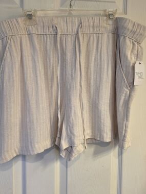 TIME AND TRUE Lightweight Striped Drawstring Shorts - Pale Pink/Beige